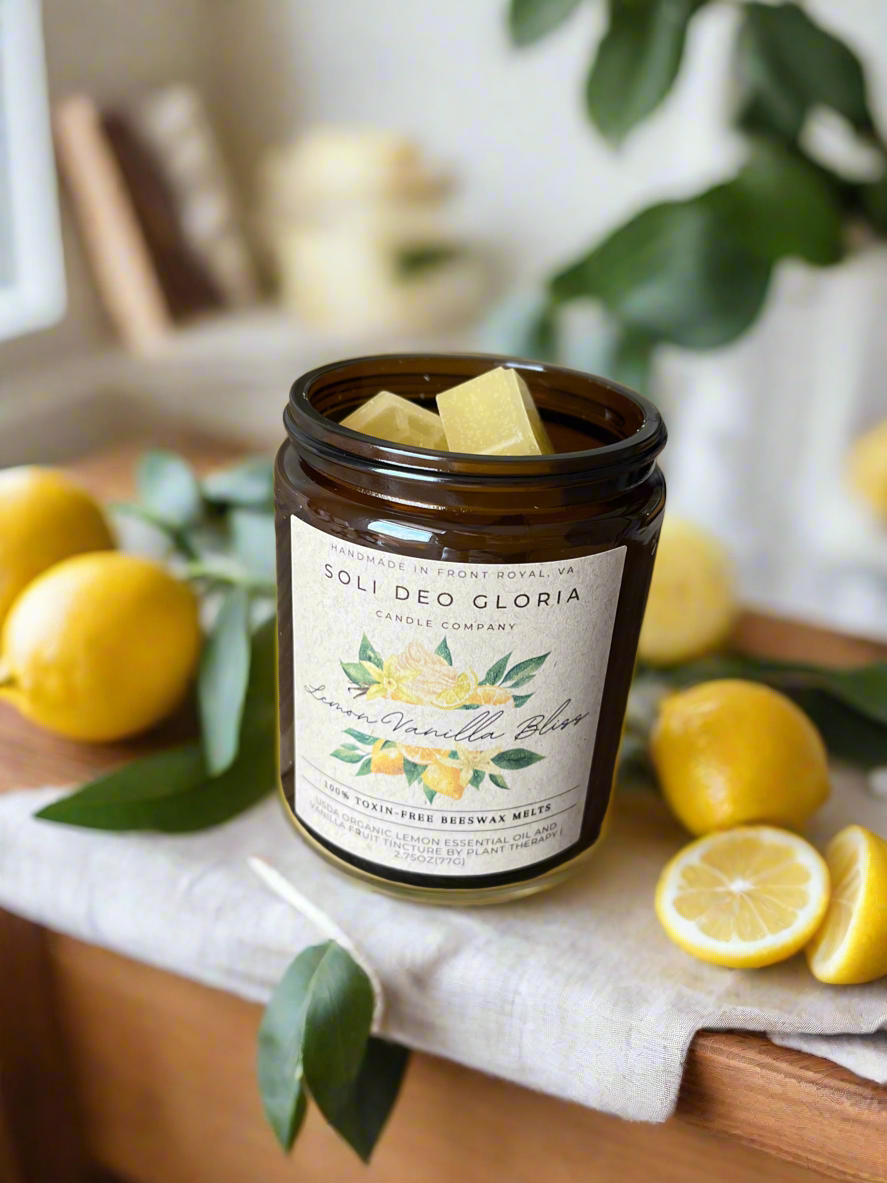 Lemon Vanilla Bliss Beeswax Candle | Extract & Organic Essential Oil Infused