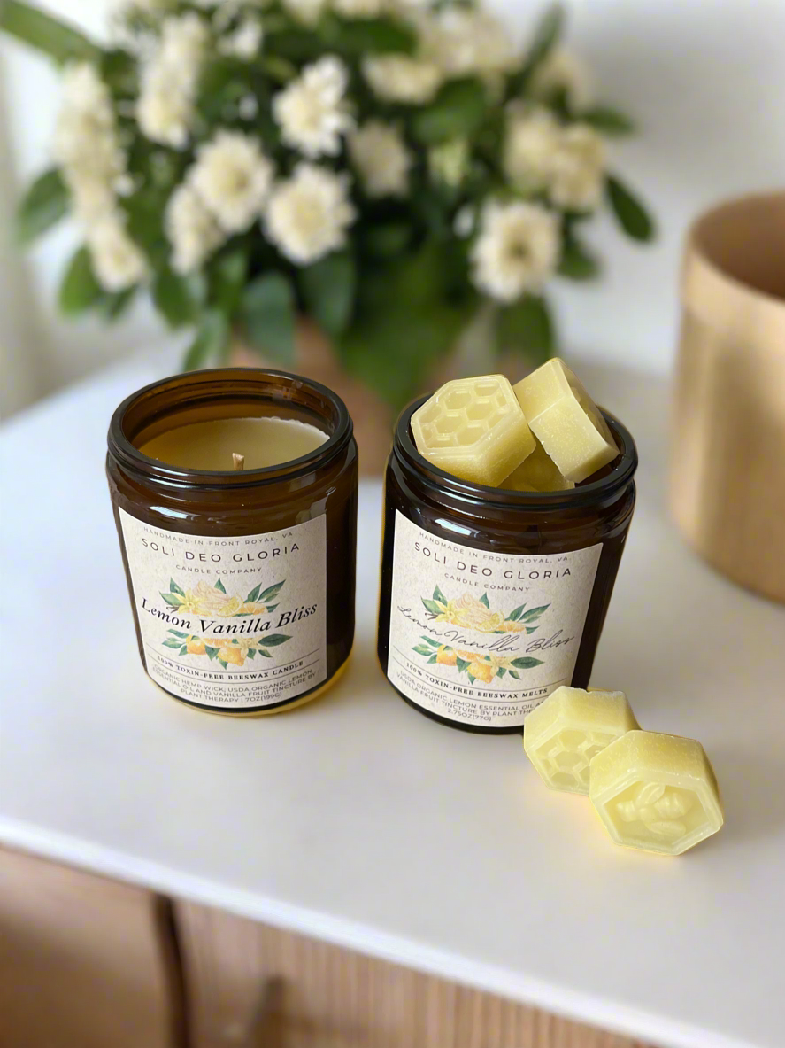 Lemon Vanilla Bliss Beeswax Candle | Extract & Organic Essential Oil Infused