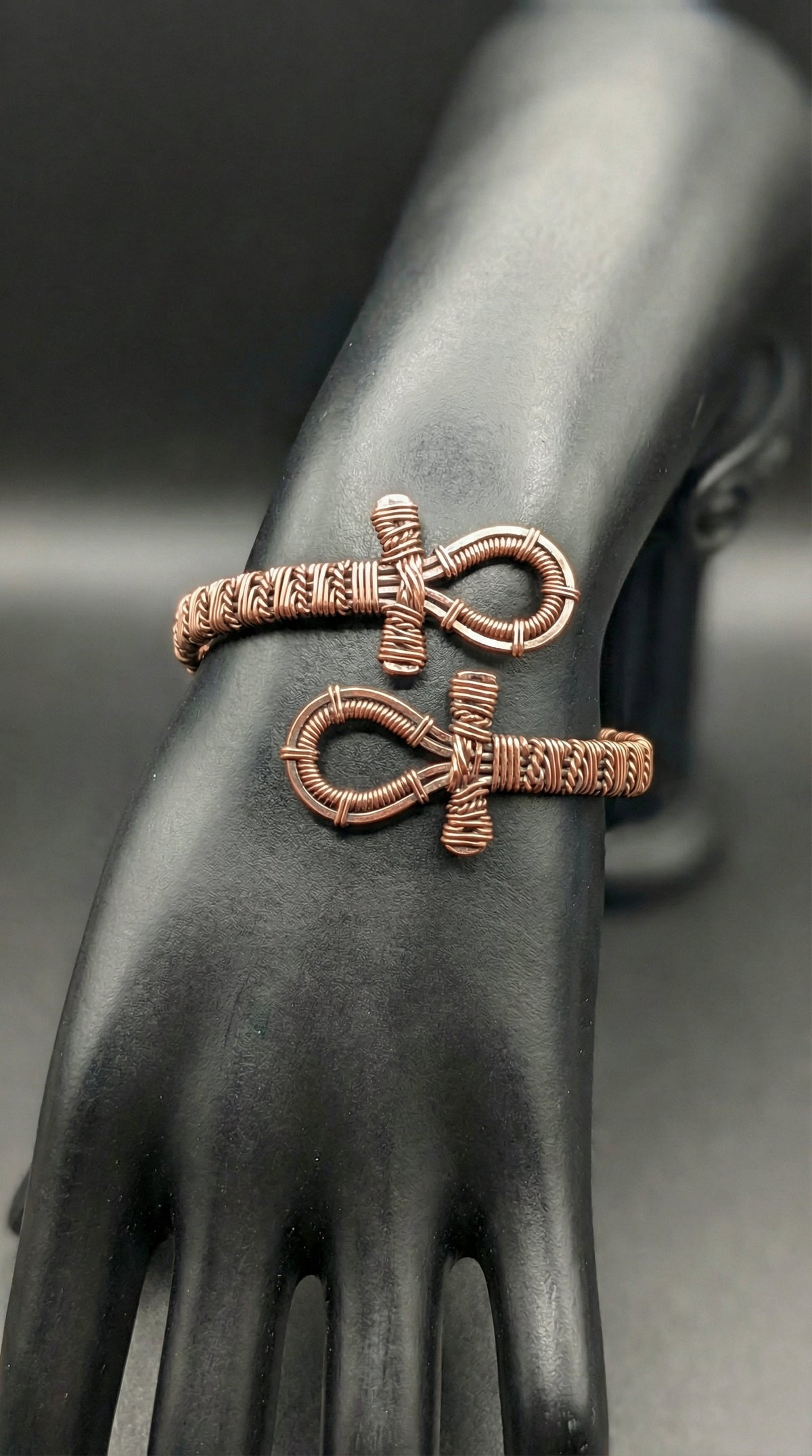 Contact (505) 347-6539 for this custom piece                Pure copper Wire Wrapped Ankh Cuff Bracelet