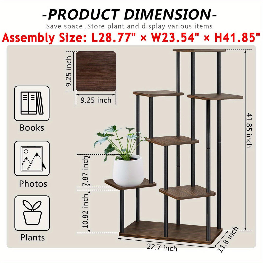 5-Tier Metal Plant Stand with Wheels, Rolling Indoor Outdoor Planter Shelf