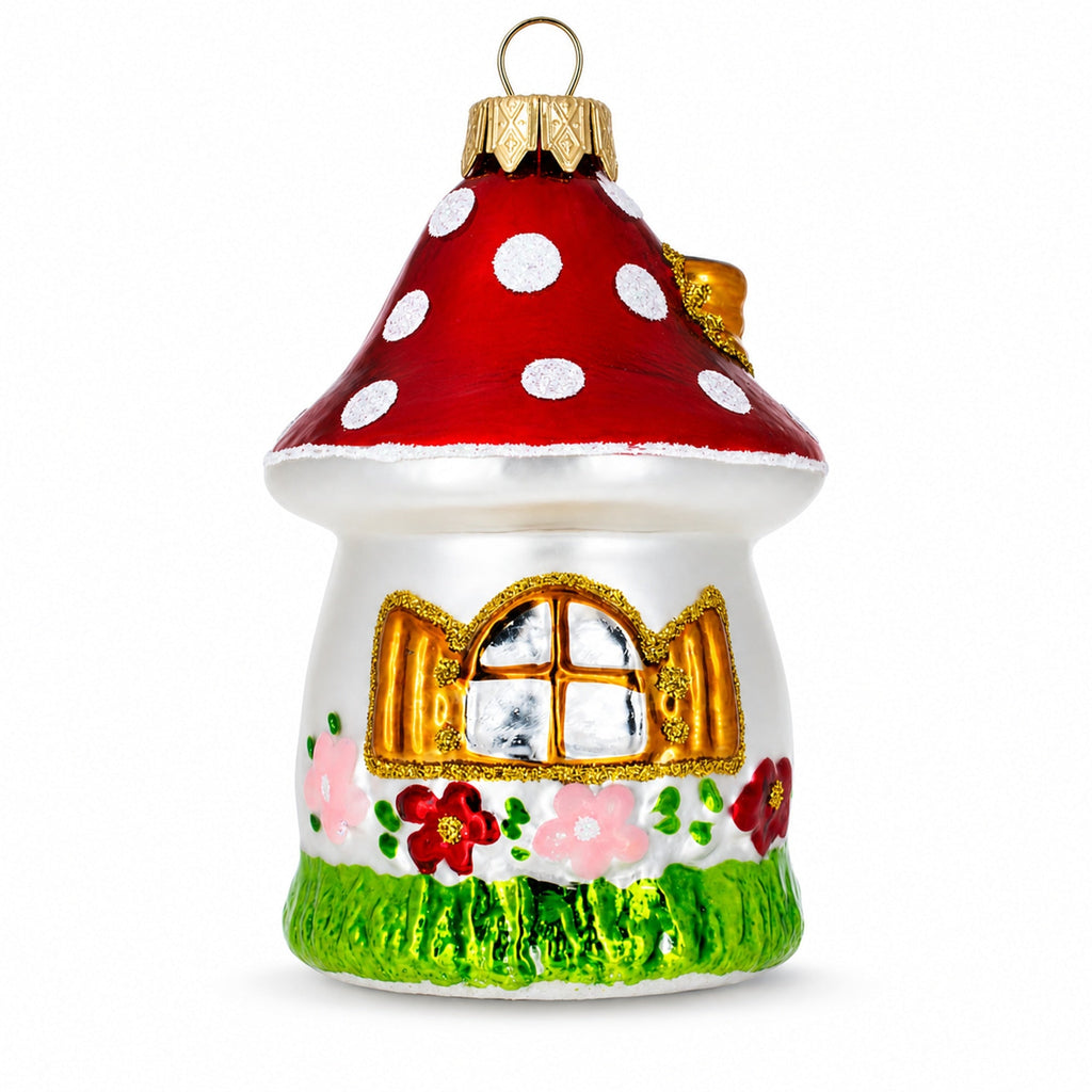 Fairy Mushroom House Glass Christmas Ornament