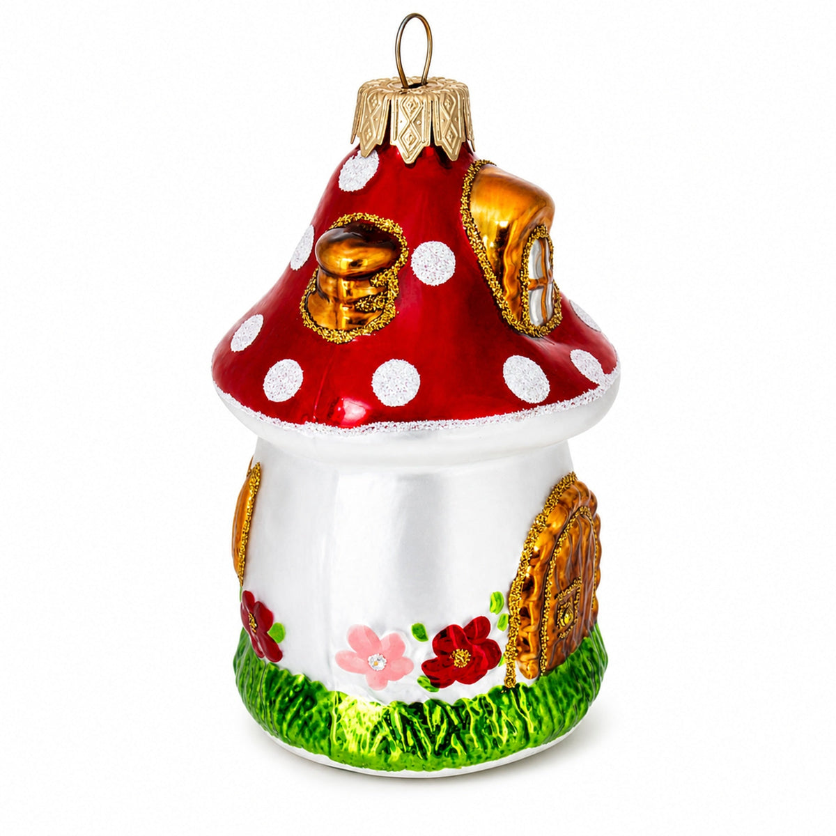 Fairy Mushroom House Glass Christmas Ornament