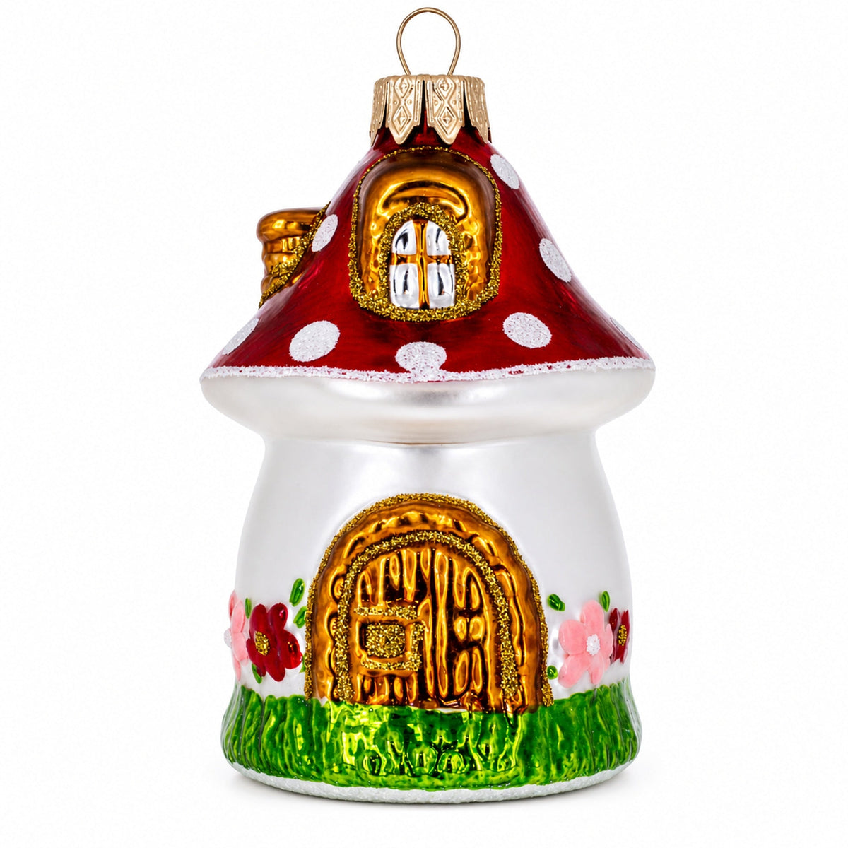 Fairy Mushroom House Glass Christmas Ornament