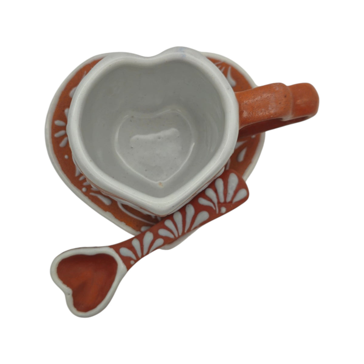 Brown Talavera Heart Mug Set | Cup, Plate & Spoon