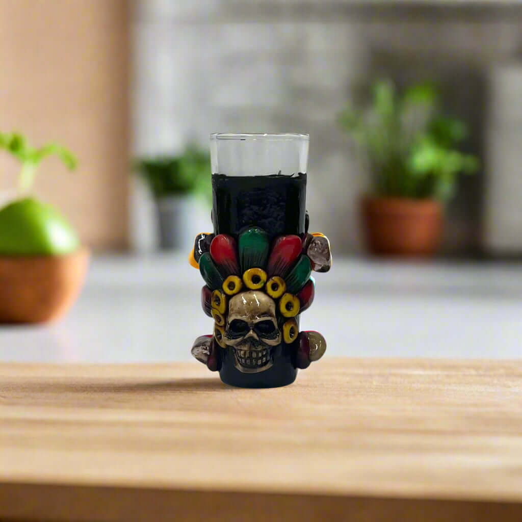 Handmade Mexican Shot Glass | Aztec Warrior Design