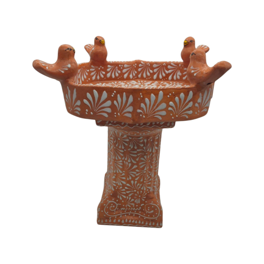Talavera Bird Bath | Brown & White Hand-Painted Garden Art