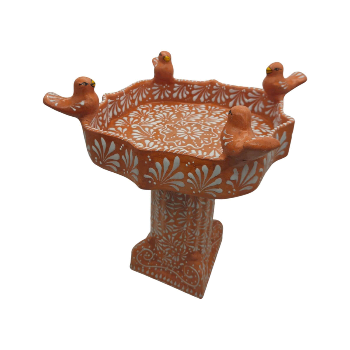 Talavera Bird Bath | Brown & White Hand-Painted Garden Art