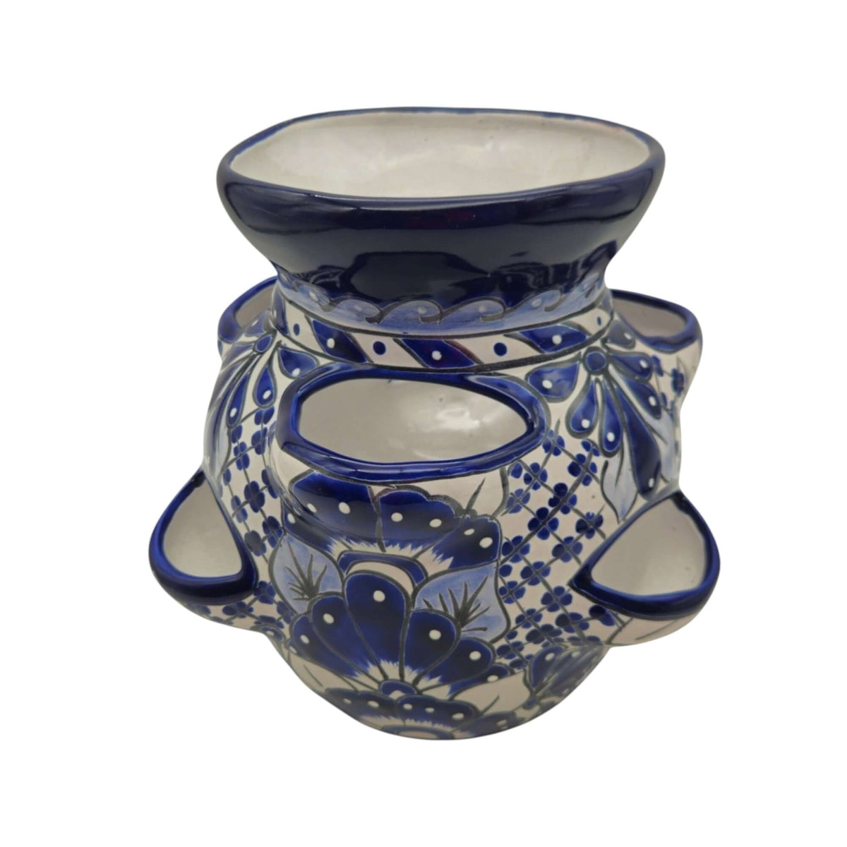 Blue & White Talavera Strawberry Planter | Handmade Mexican Pot